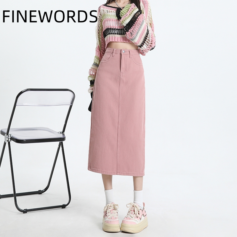 Denim Skirt Midi Vintage - FINEWORDS-faldas largas de mezclilla para mujer,