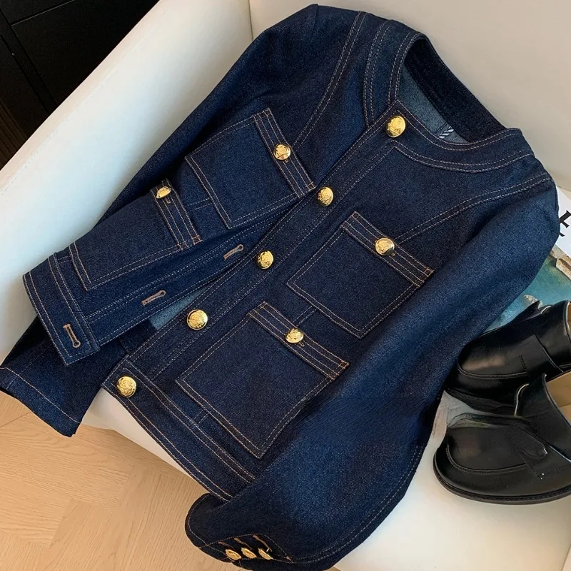 Vintage Fashion Korea - Chaqueta de Mezclilla Casual Estilo Coreano