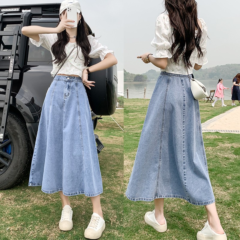 Denim Skirt Midi Vintage - Falda Midi de Mezclilla para Mujer,