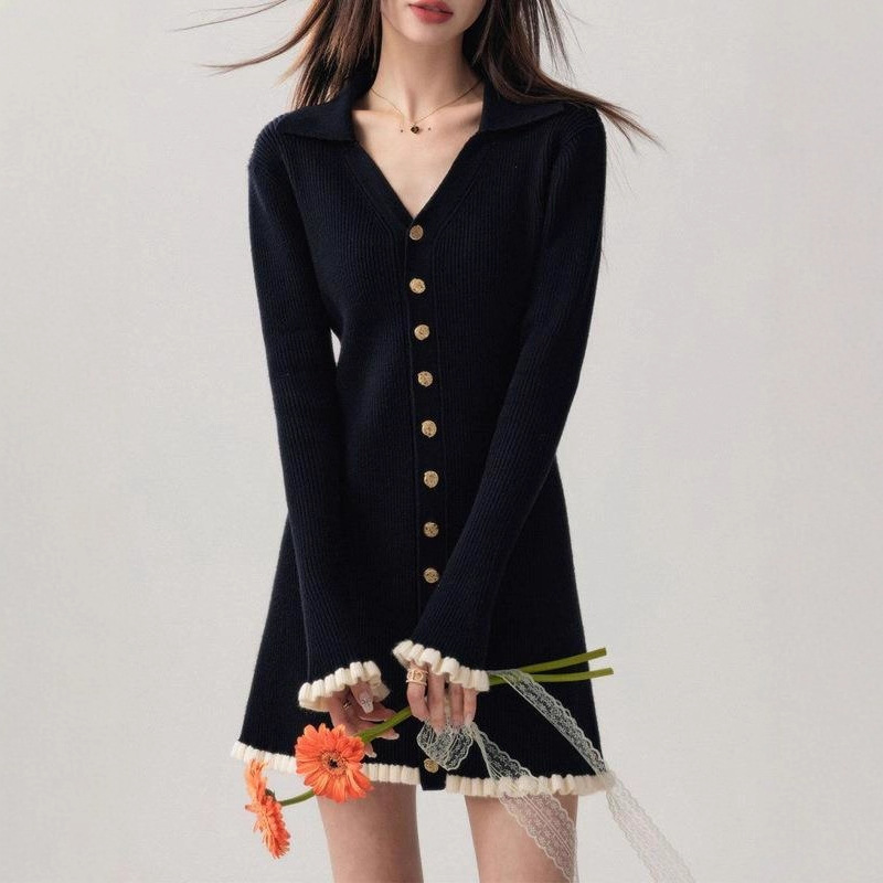 Vintage Fashion Old Money - Vestido de Punto BWQ de Manga