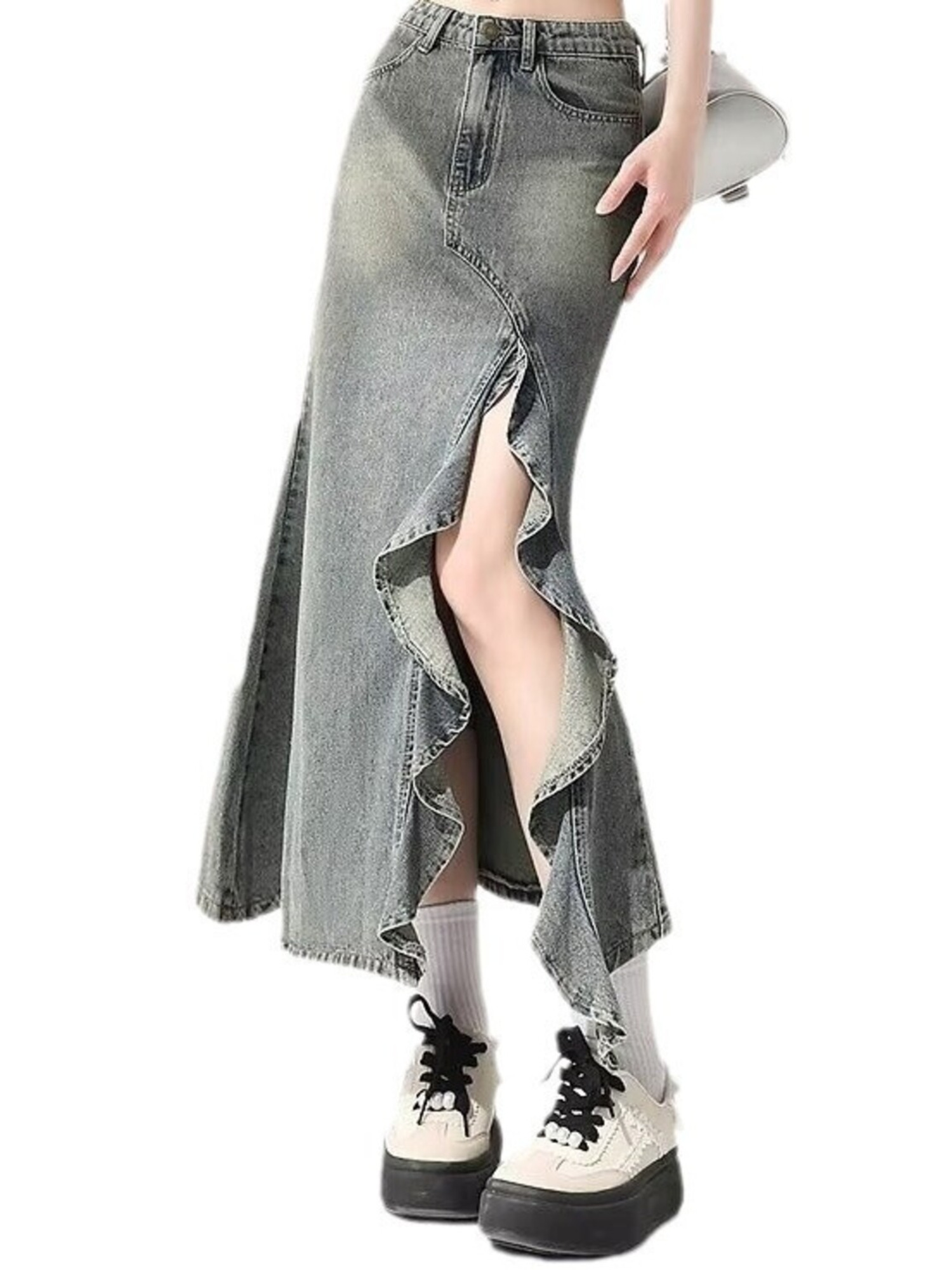Denim Skirt Midi Vintage - Falda Maxi de Mezclilla Vintage Lavada