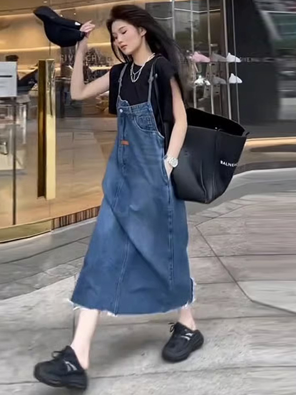 Denim Skirt Midi Vintage - Vestido vaquero americano vintage para mujer,