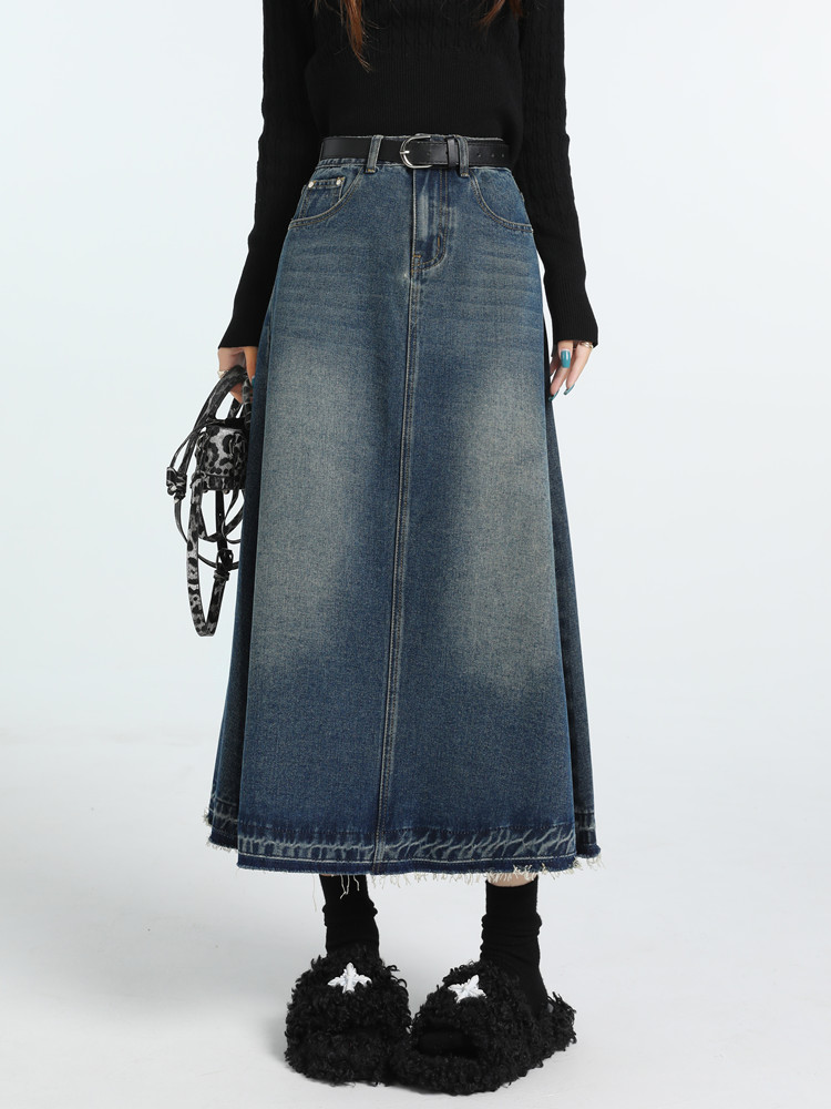 Denim Skirt Midi Vintage - Faldas vaqueras acampanadas Vintage de cintura