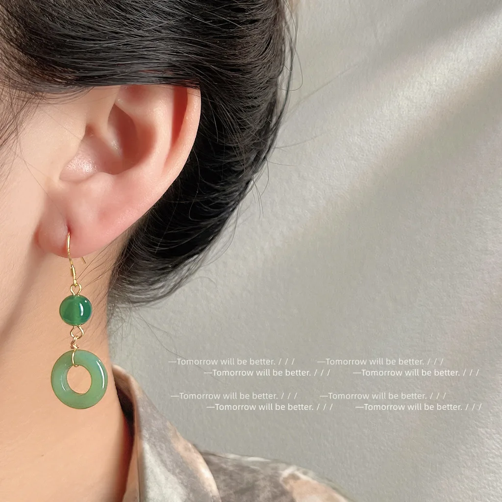 Vintage Fashion Stores - Pendientes de anillo de Jade auténtico