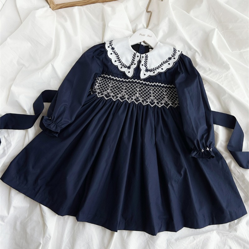 Vintage Fashion La - Vestido Vintage Azul Oscuro Bordado a