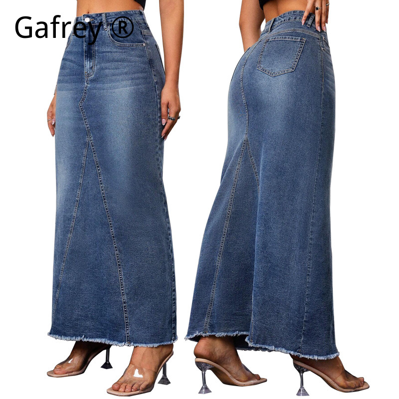 Denim Skirt Midi Vintage - Falda vaquera midi de mujer, cintura
