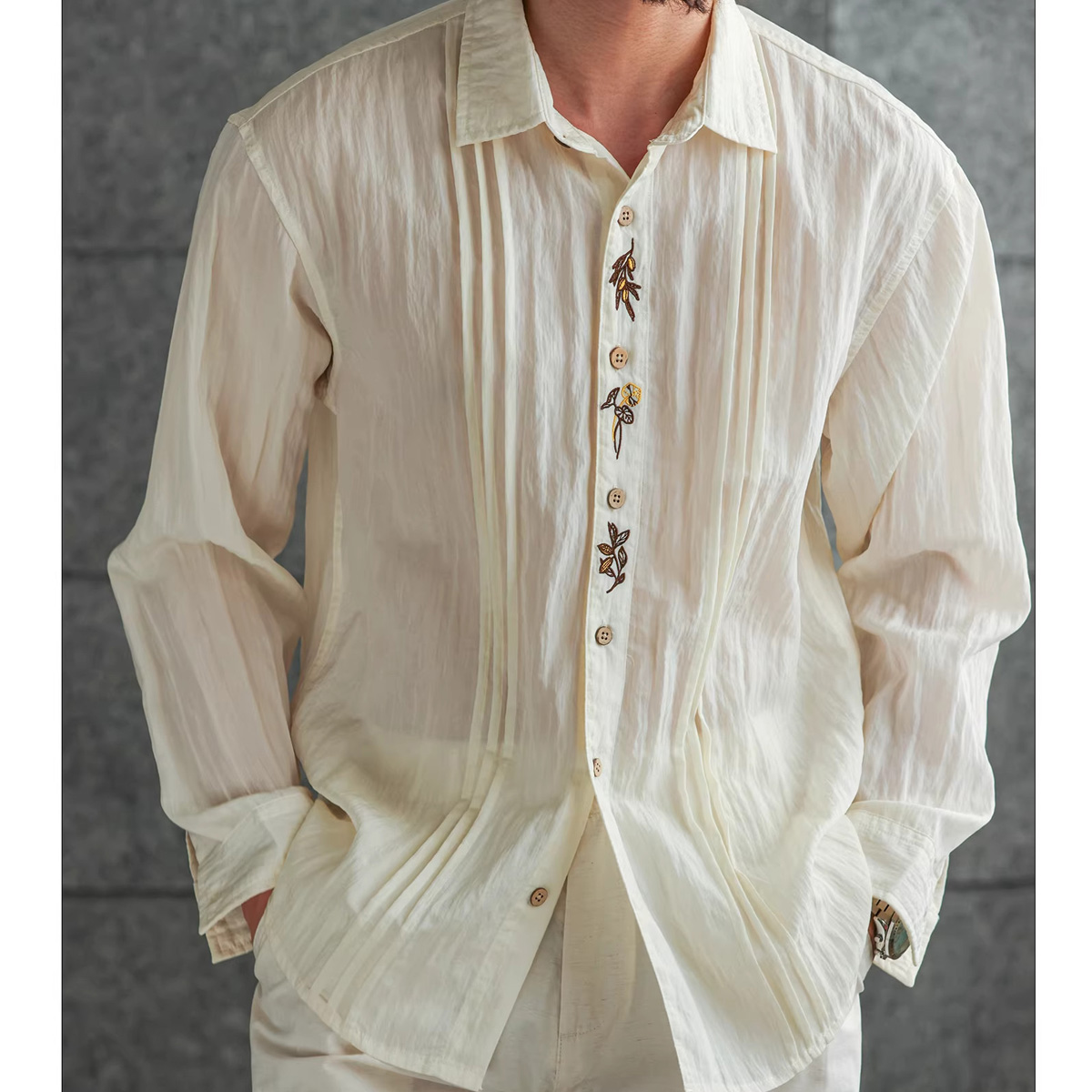 Vintage Fashion Old Money - Camisa Vintage Ligera con Bordado Estilo