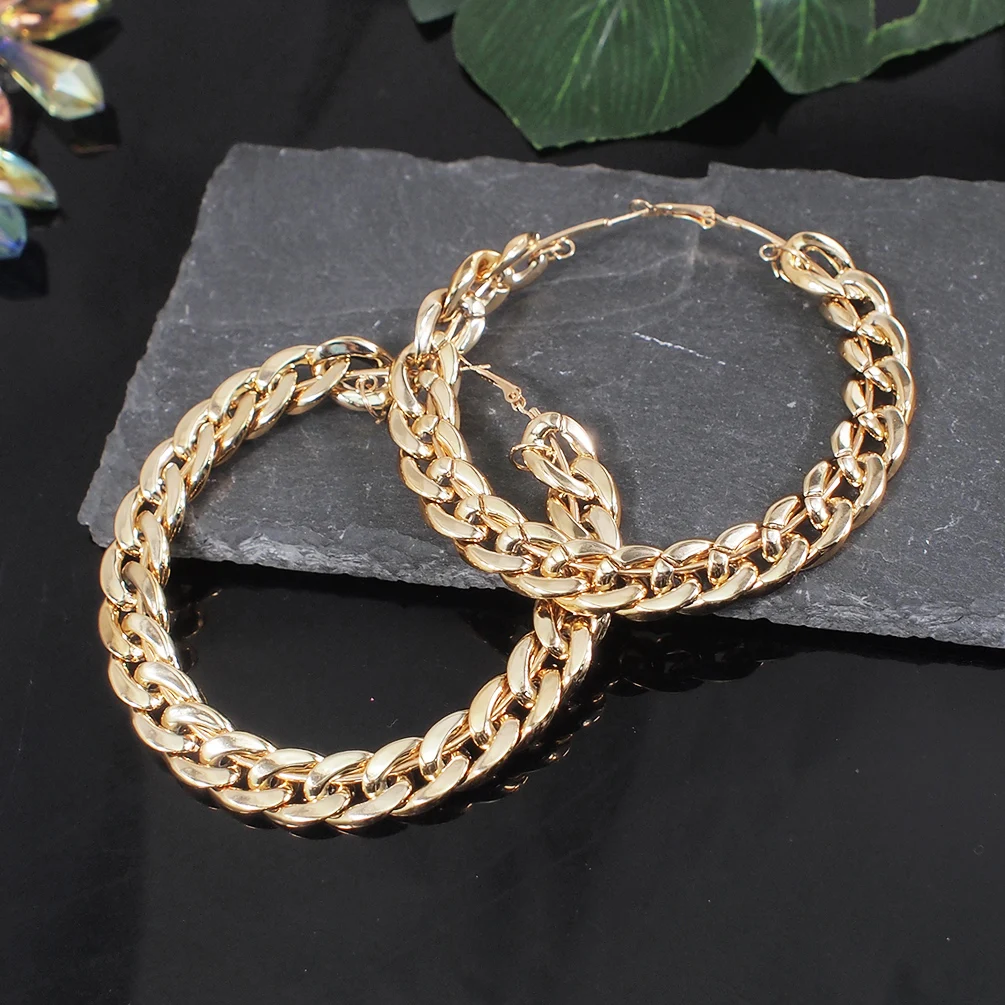 Vintage Fashion Korea - Pendientes de aro con cadena de