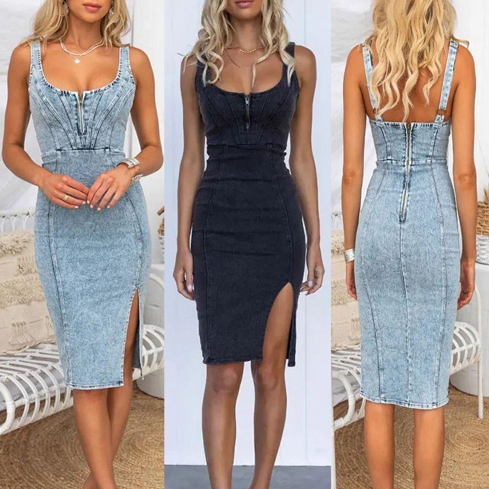 Denim Skirt Midi Vintage - Vestido vaquero vintage 2023 con cuello