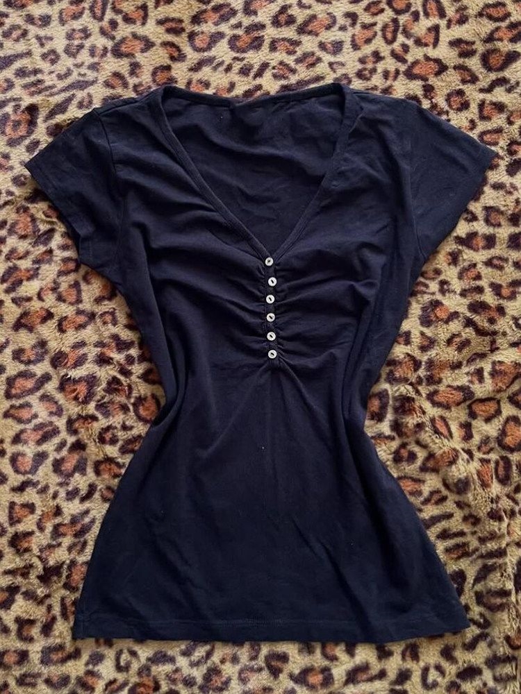 Vintage Fashion Korea - Camisetas Vintage Coreanas Azul Oscuro para