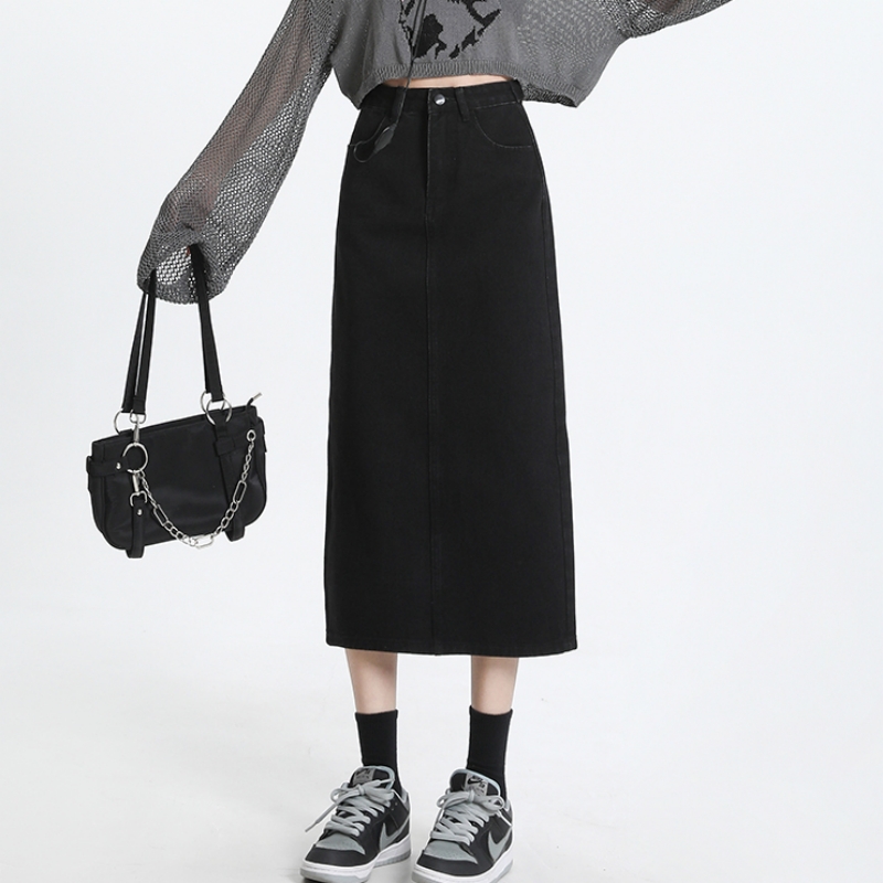 FINEWORDS-faldas largas de mez - Denim Skirt Midi Vintage reseña y precio