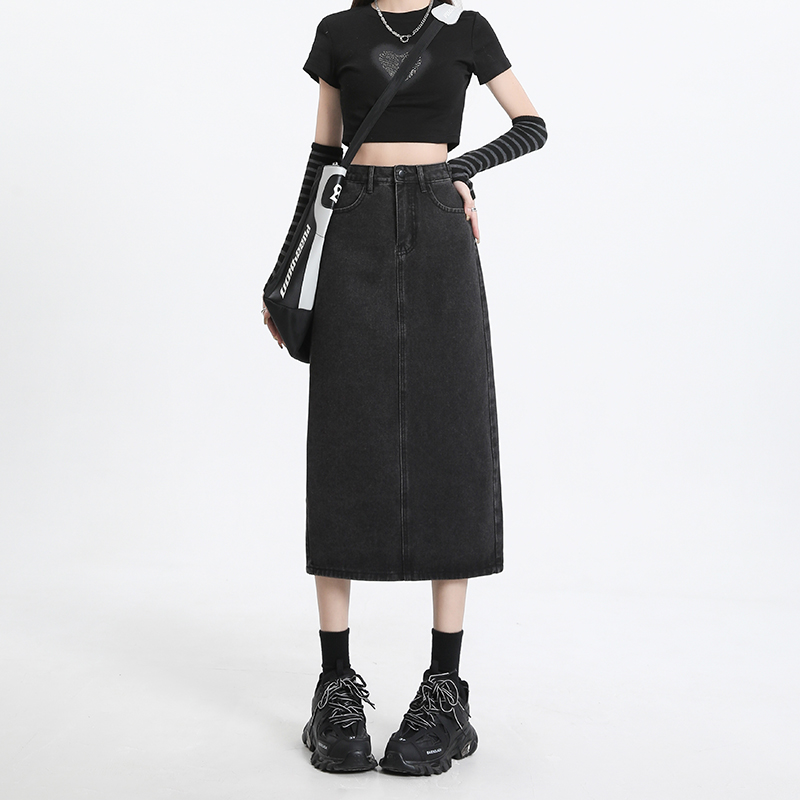 FINEWORDS-faldas largas de mez - Denim Skirt Midi Vintage reseña y precio