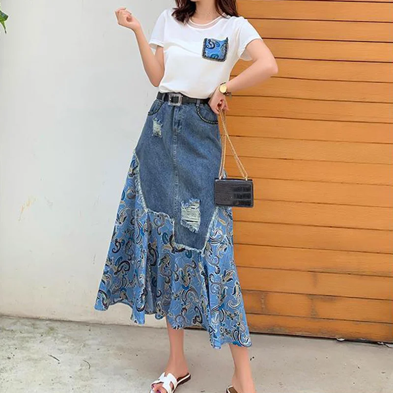 Faldas largas de cintura alta  - Denim Skirt Midi Vintage reseña y precio