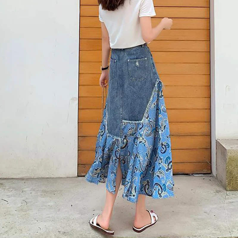 Faldas largas de cintura alta  - Denim Skirt Midi Vintage reseña y precio