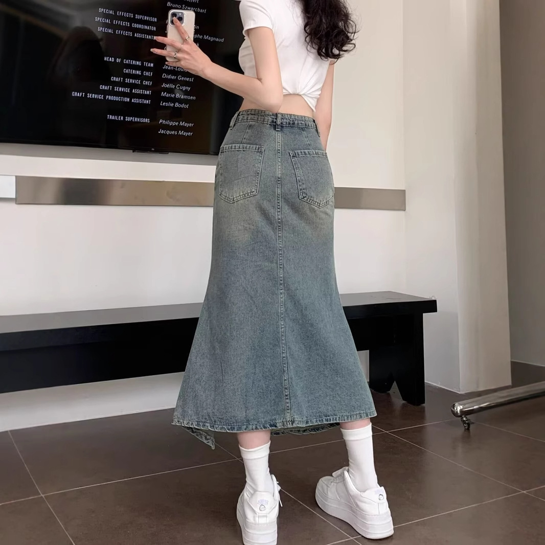 Falda vaquera azul vintage cor - Denim Skirt Midi Vintage reseña y precio