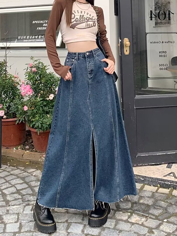 Falda vaquera de cintura alta  - Denim Skirt Midi Vintage reseña y precio